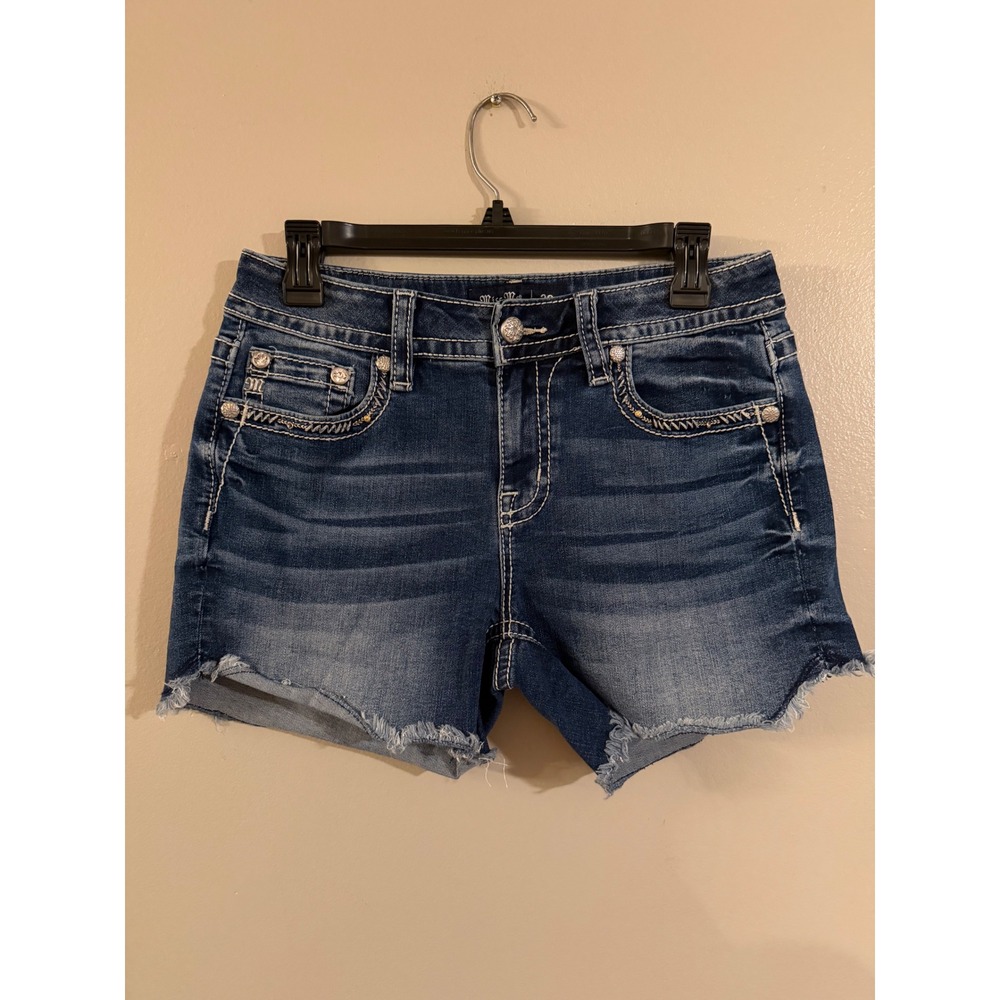 Miss Me Butterfly Embroidered Rhinestone Denim Shorts Dark Wash Cut Off Size‎ 29